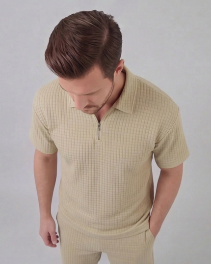 Men's Waffle Knit Polo and Shorts Set