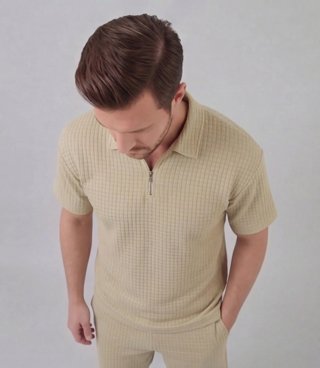 Men's Waffle Knit Polo and Shorts Set