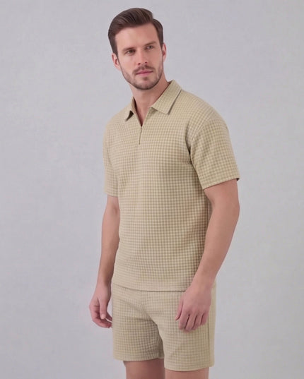 Men's Waffle Knit Polo and Shorts Set