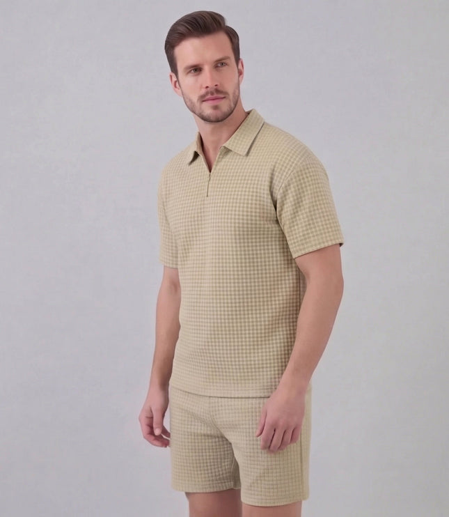 Men's Waffle Knit Polo and Shorts Set