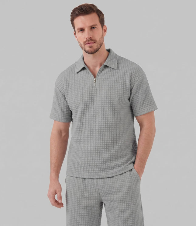 Men's Waffle Knit Polo and Shorts Set