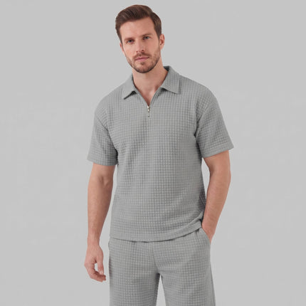 Men's Waffle Knit Polo and Shorts Set