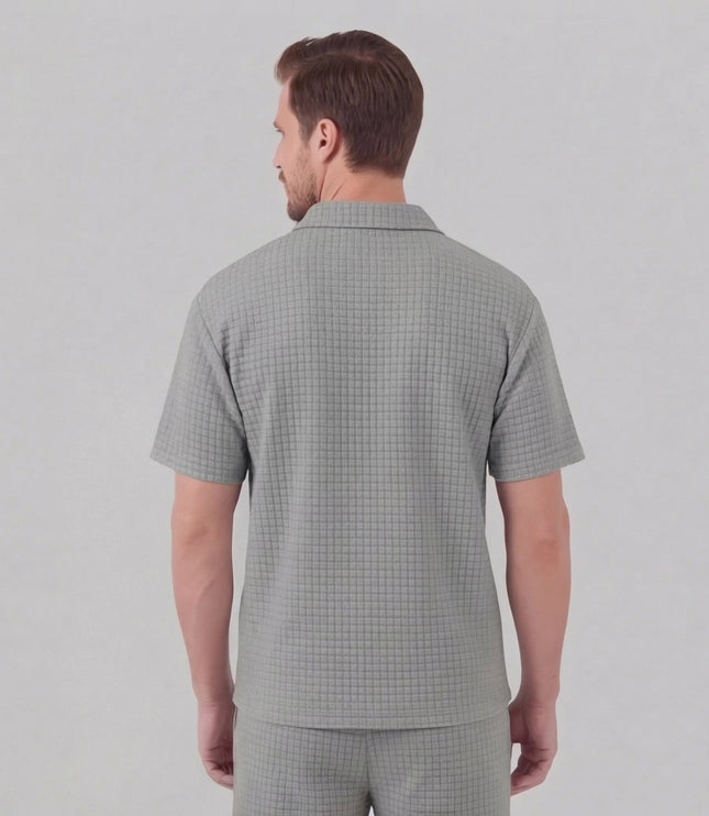 Men's Waffle Knit Polo and Shorts Set