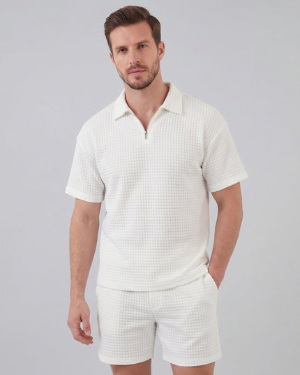 Men's Waffle Knit Polo and Shorts Set