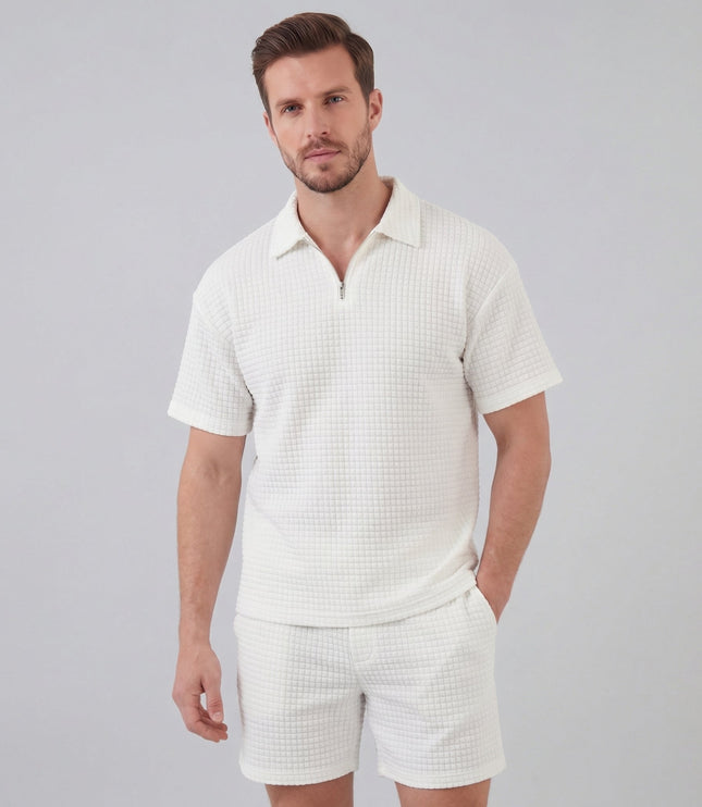 Men's Waffle Knit Polo and Shorts Set