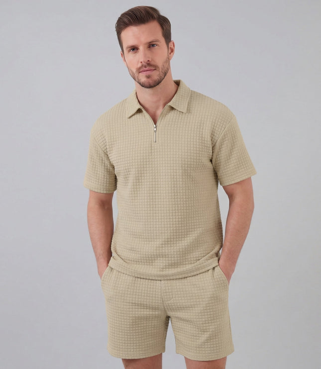 Men's Waffle Knit Polo and Shorts Set