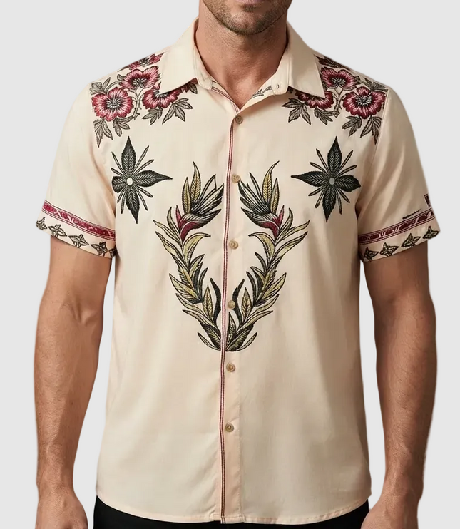 Men's Western Print Short-Sleeve Button-Up Shirt