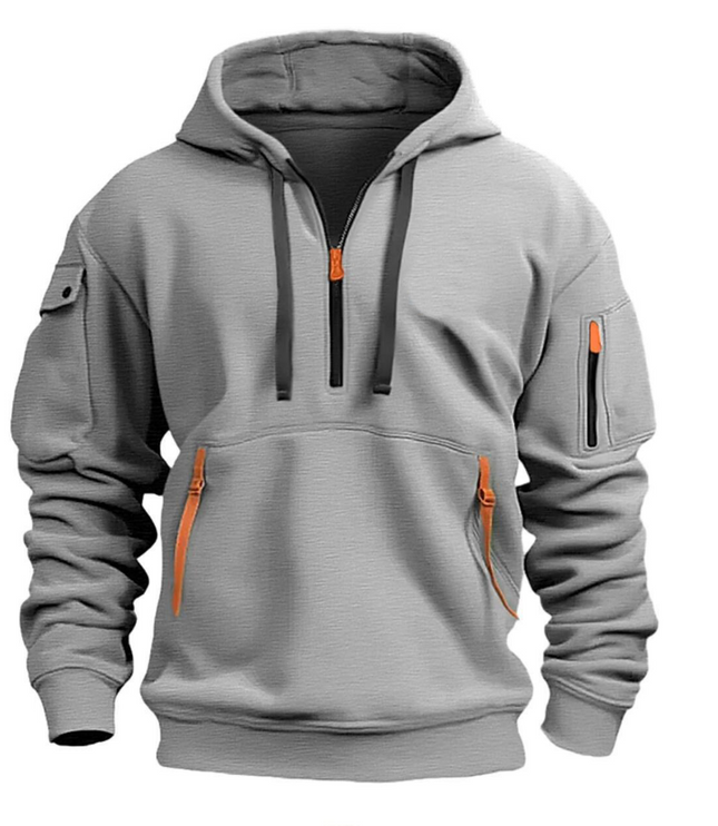 Men's Winter Hoodie with Zip Pockets and Long Sleeve