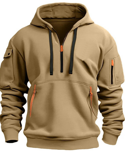 Men's Winter Hoodie with Zip Pockets and Long Sleeve