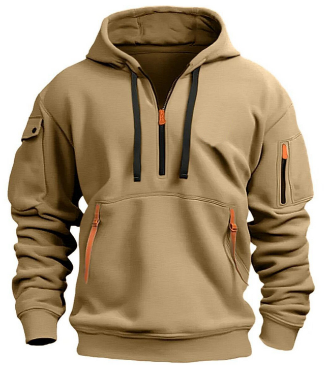 Men's Winter Hoodie with Zip Pockets and Long Sleeve