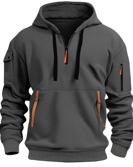 Men's Winter Hoodie with Zip Pockets and Long Sleeve