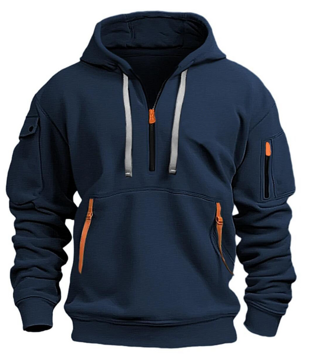 Men's Winter Hoodie with Zip Pockets and Long Sleeve