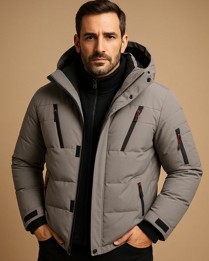 Men's Winter Puffer Jacket with Thick Padding and Full Zip