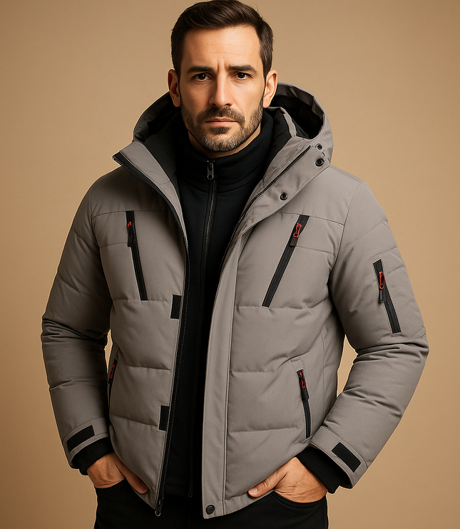 Men's Winter Puffer Jacket with Thick Padding and Full Zip