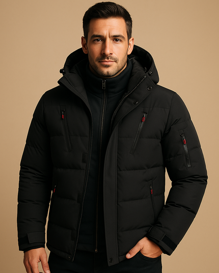 Men's Winter Puffer Jacket with Thick Padding and Full Zip