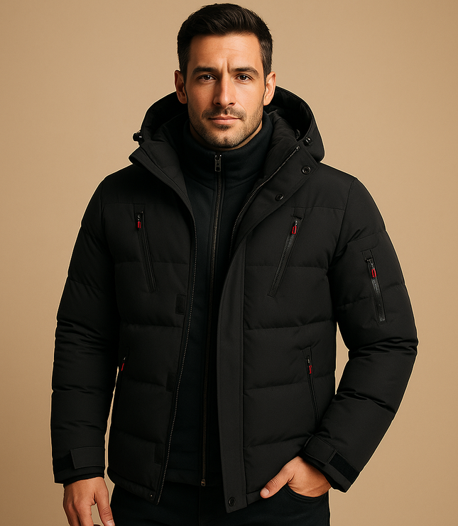 Men's Winter Puffer Jacket with Thick Padding and Full Zip