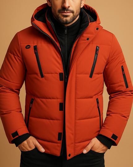 Men's Winter Puffer Jacket with Thick Padding and Full Zip