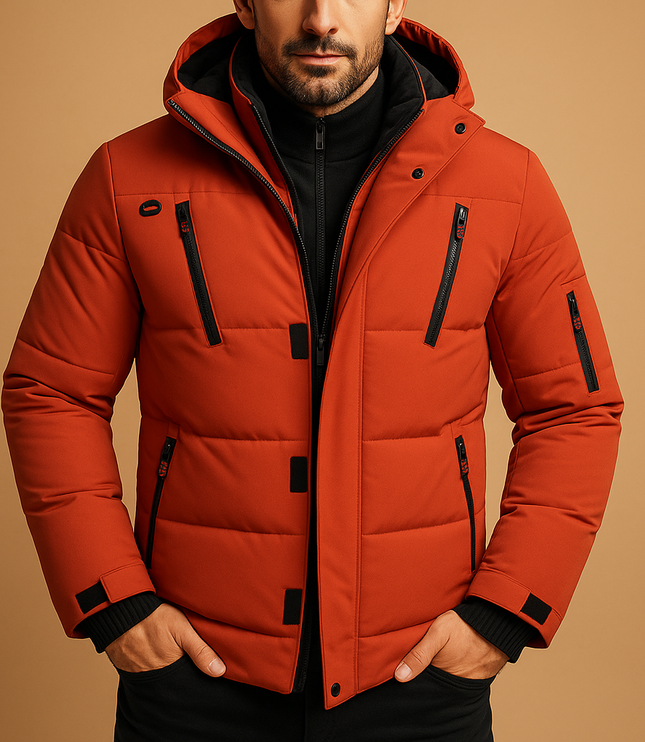 Men's Winter Puffer Jacket with Thick Padding and Full Zip