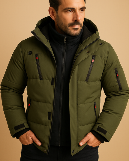 Men's Winter Puffer Jacket with Thick Padding and Full Zip