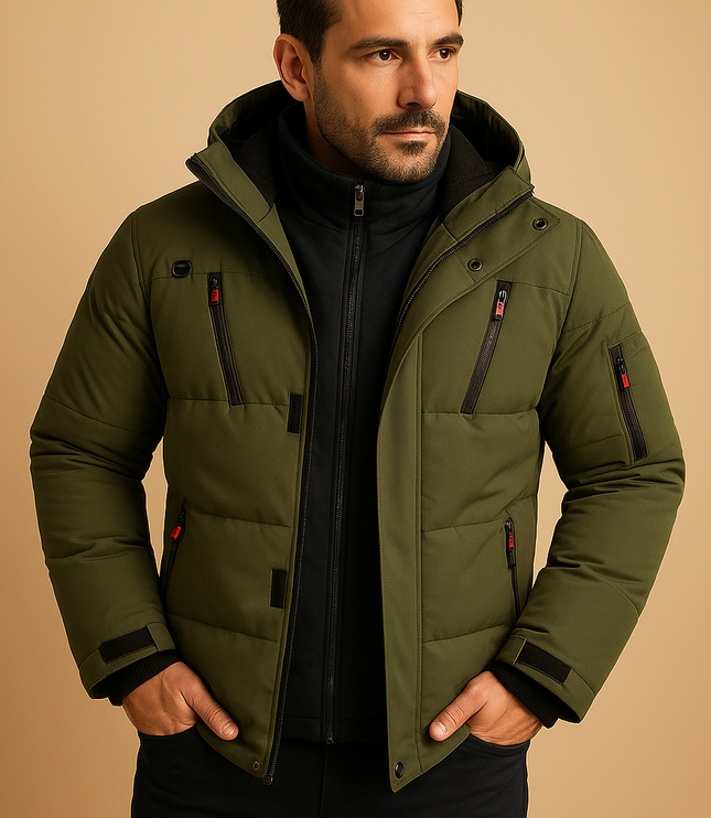 Men's Winter Puffer Jacket with Thick Padding and Full Zip