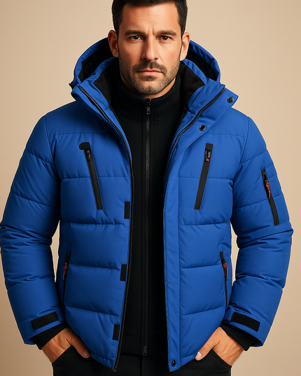 Men's Winter Puffer Jacket with Thick Padding and Full Zip