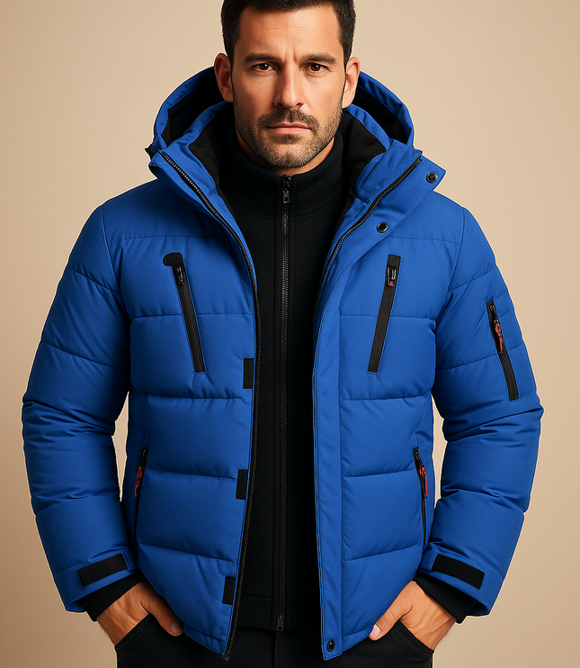 Men's Winter Puffer Jacket with Thick Padding and Full Zip
