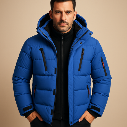Men's Winter Puffer Jacket with Thick Padding and Full Zip