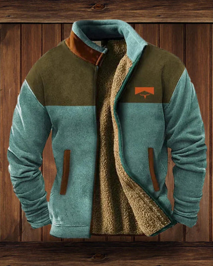 Men's Zip-Up Jacket with Fleece Lining and Western Sleeves