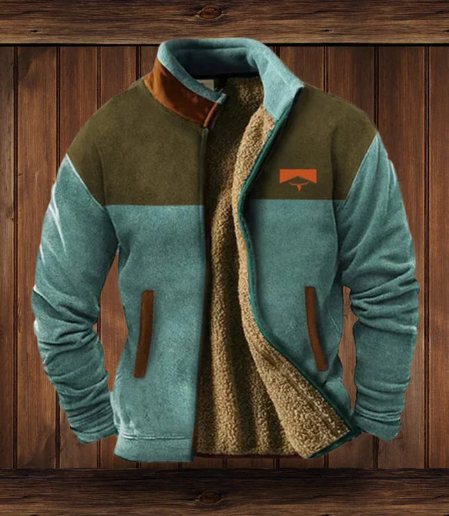 Men's Zip-Up Jacket with Fleece Lining and Western Sleeves