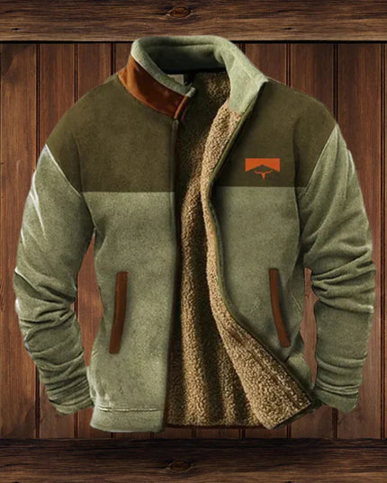 Men's Zip-Up Jacket with Fleece Lining and Western Sleeves