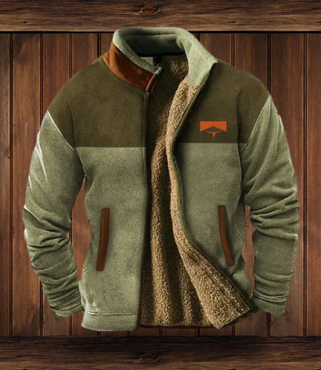 Men's Zip-Up Jacket with Fleece Lining and Western Sleeves