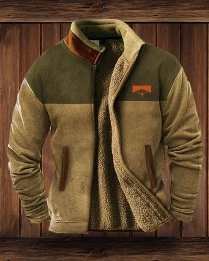 Men's Zip-Up Jacket with Fleece Lining and Western Sleeves