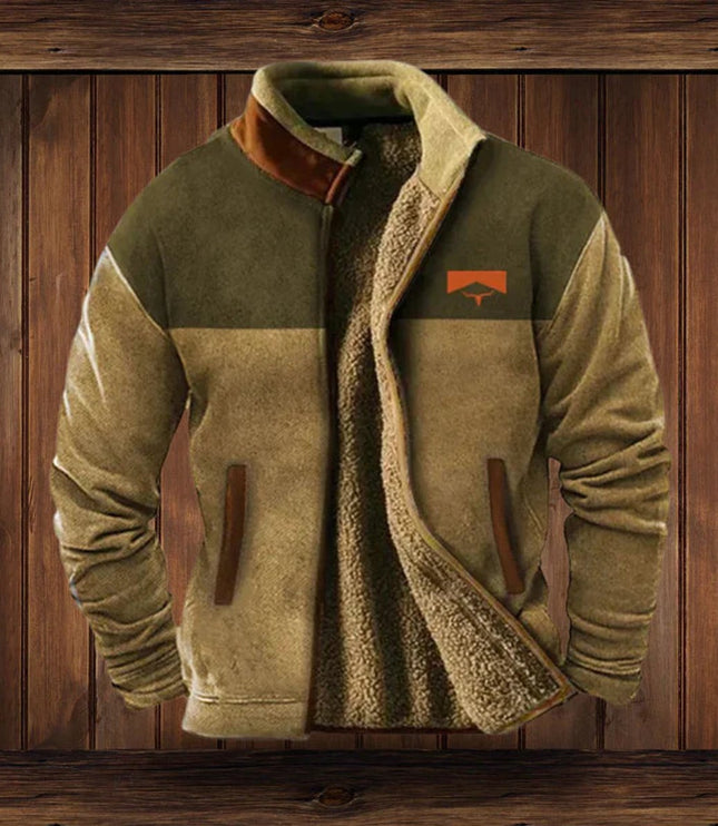 Men's Zip-Up Jacket with Fleece Lining and Western Sleeves