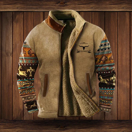 Men's Zip-Up Jacket with Fleece Lining and Western Sleeves
