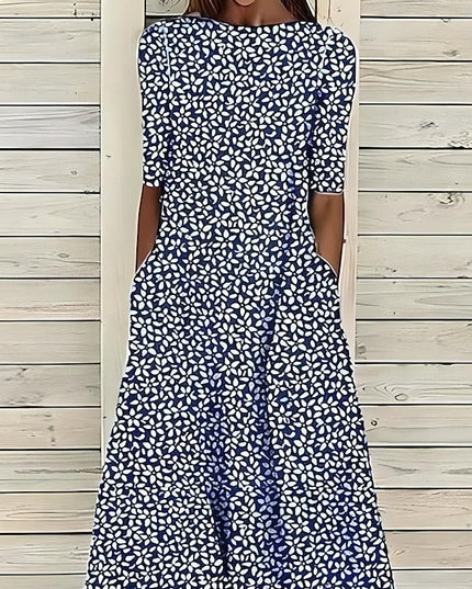 Women's A-Line Summer Maxi Dress in Floral with Short Sleeve