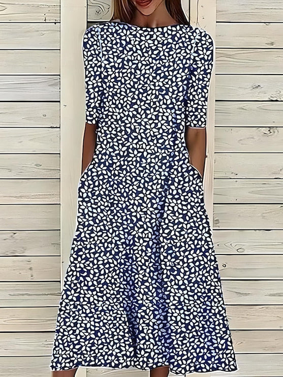 Women's A-Line Summer Maxi Dress in Floral with Short Sleeve