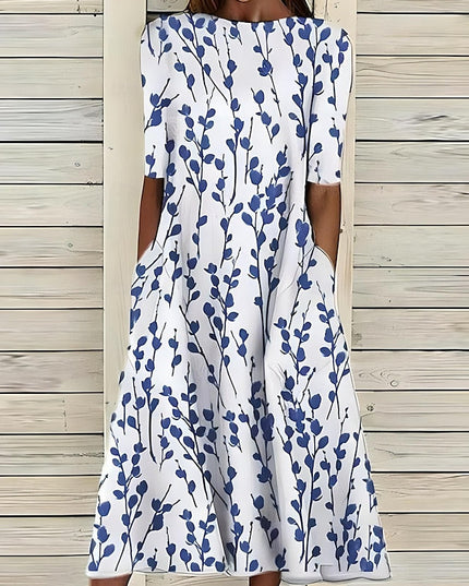 Women's A-Line Summer Maxi Dress in Floral with Short Sleeve