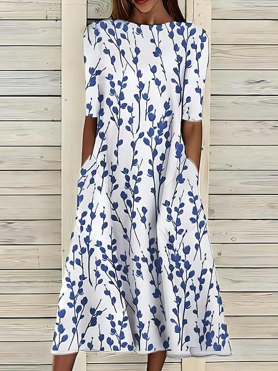 Women's A-Line Summer Maxi Dress in Floral with Short Sleeve
