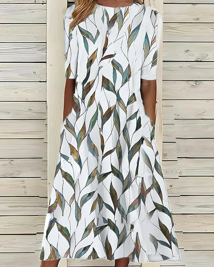 Women's A-Line Summer Maxi Dress in Floral with Short Sleeve