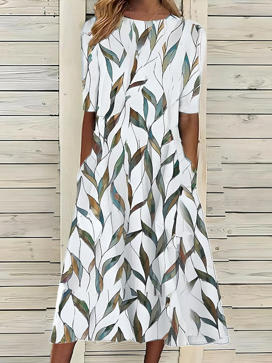 Women's A-Line Summer Maxi Dress in Floral with Short Sleeve