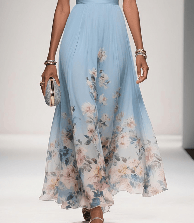 Women's A-Line Wedding Guest Maxi Dress in Floral with V-Neck