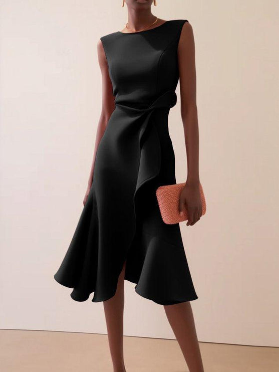 Women's Asymmetric A-Line Dress with Waist Tie Detail