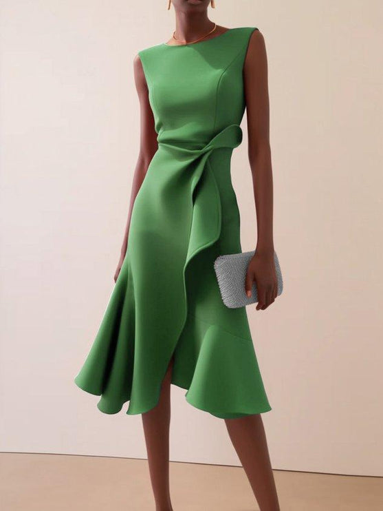 Women's Asymmetric A-Line Dress with Waist Tie Detail