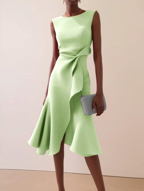 Women's Asymmetric A-Line Dress with Waist Tie Detail