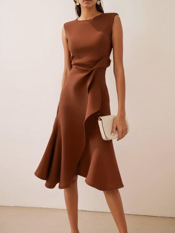 Women's Asymmetric A-Line Dress with Waist Tie Detail