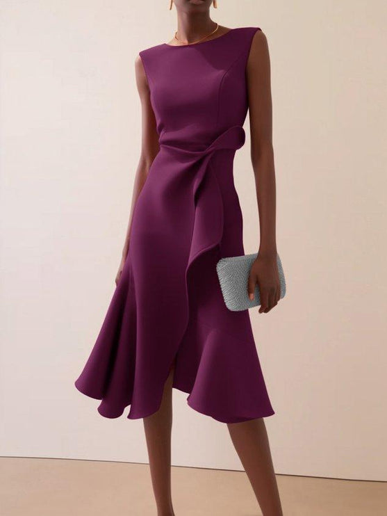 Women's Asymmetric A-Line Dress with Waist Tie Detail