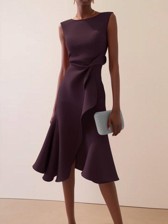 Women's Asymmetric A-Line Dress with Waist Tie Detail