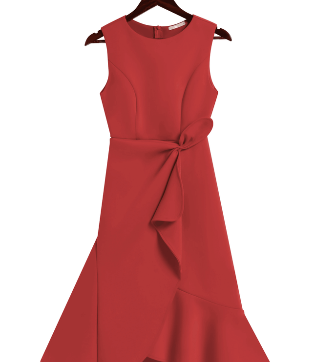 Women's Asymmetric A-Line Dress with Waist Tie Detail