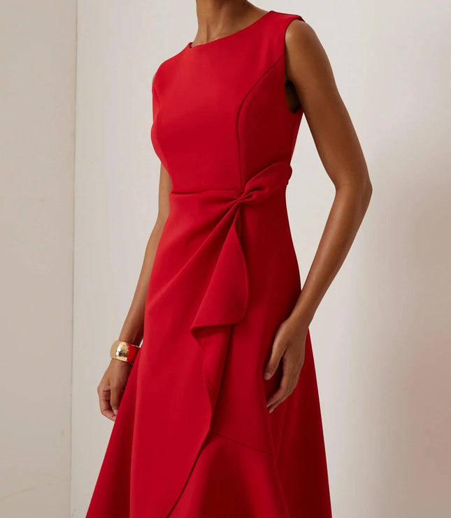 Women's Asymmetric A-Line Dress with Waist Tie Detail