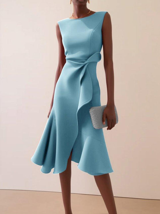 Women's Asymmetric A-Line Dress with Waist Tie Detail